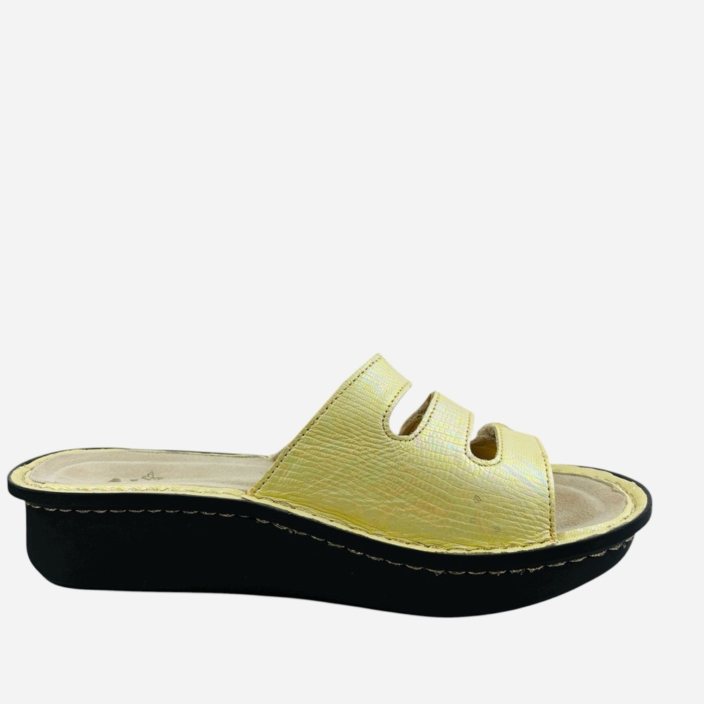 Alegria Fiona Soft Yellow Leather Iridescent Comfort Slip On Sandals 38 - Picture 5 of 10